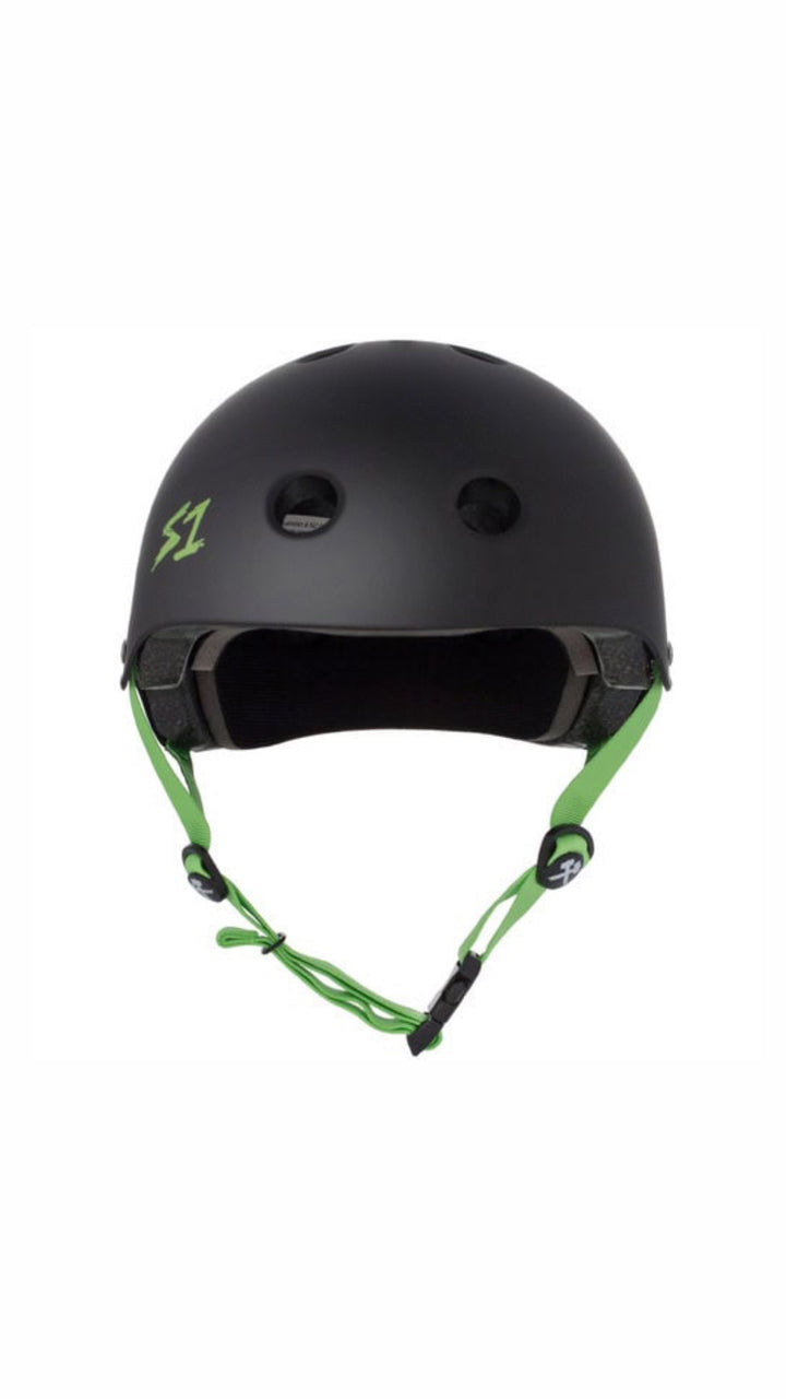 Flight Risk | S1 Lifer Helmet Black Matte/ Green Straps